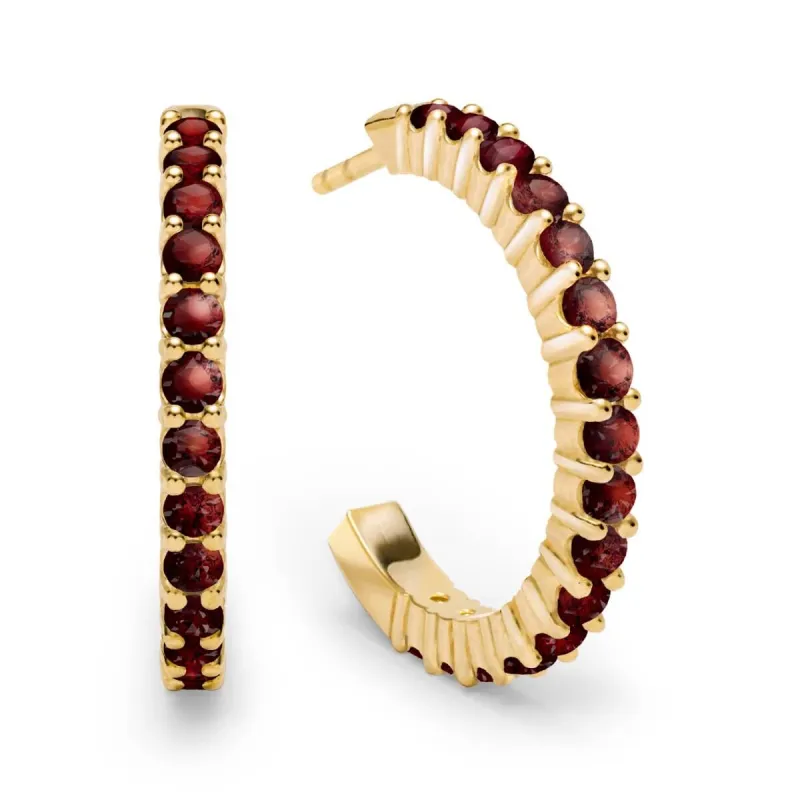 Rosecliff Garnet Hoop Earrings in 14k Gold (January) sold by Haverhill