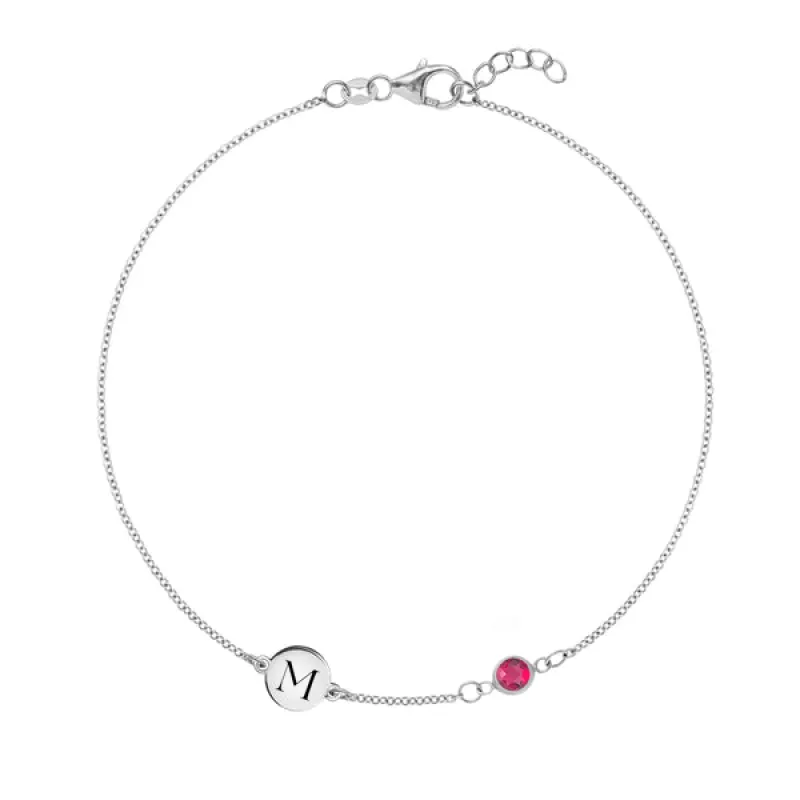 Personalized Classic 1 Letter & 1 Birthstone Bracelet in 14k Gold sold by Haverhill