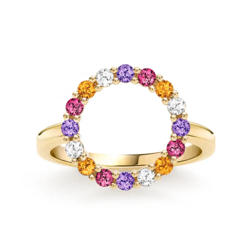 Personalized Rosecliff Circle Birthstone Ring in 14k Gold sold by Haverhill