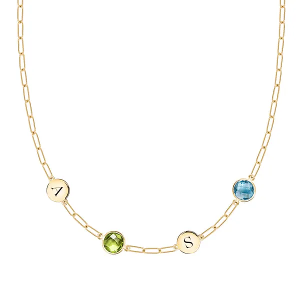 Personalized 2 Letter & 2 Grand Birthstone Adelaide Mini Necklace in 14k Gold sold by Haverhill