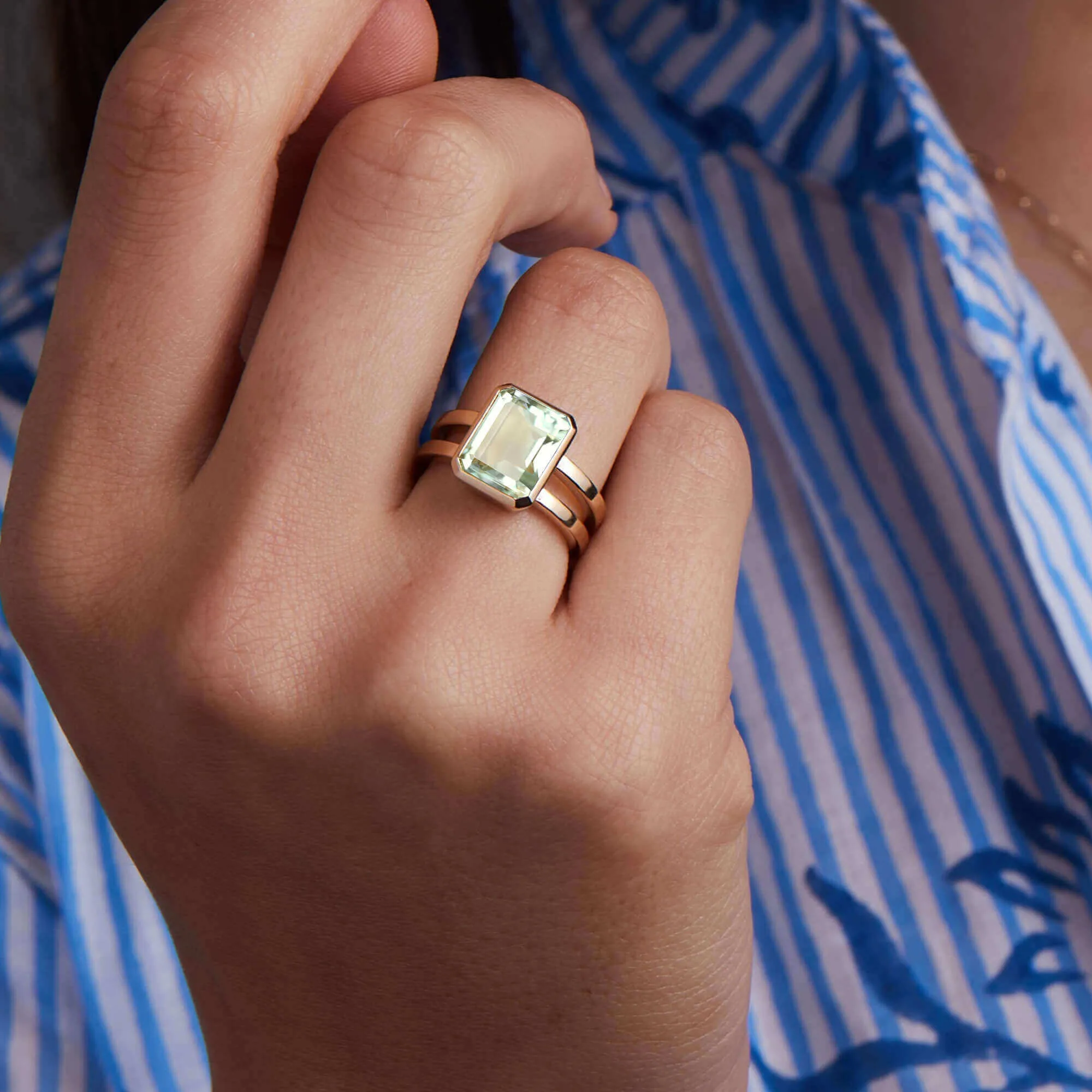 SAMPLE SALE Warren Vertical Green Amethyst Ring in 14k Gold (February) Size 6 sold by Haverhill product image thumbnail 3