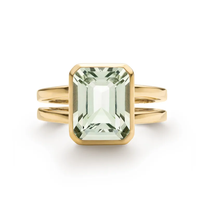 SAMPLE SALE Warren Vertical Green Amethyst Ring in 14k Gold (February) Size 6 sold by Haverhill