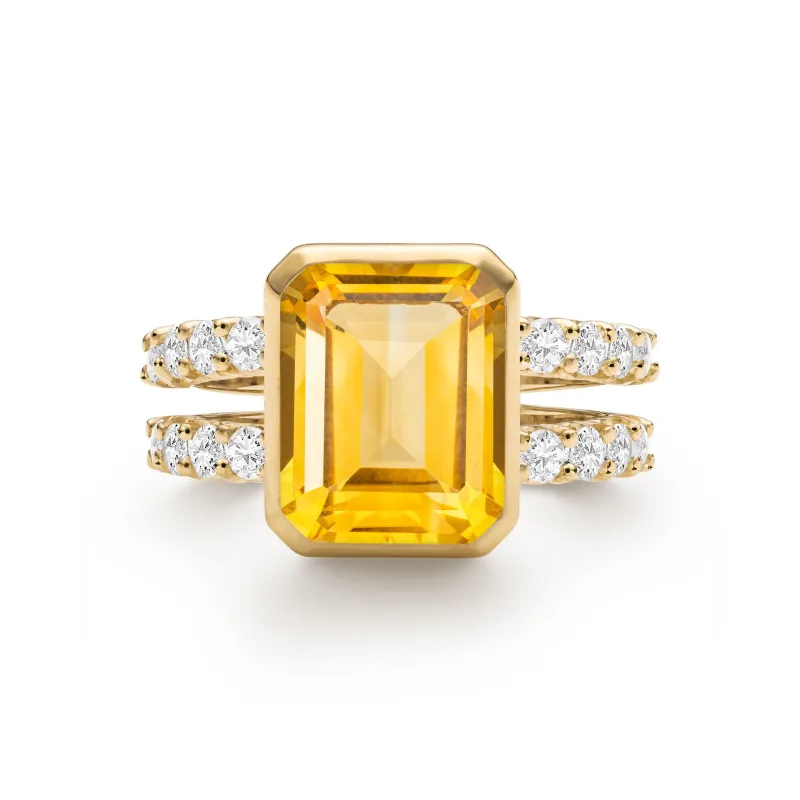 SAMPLE SALE Warren Vertical Citrine Ring with Diamonds in 14k Gold (November) Size 5 sold by Haverhill