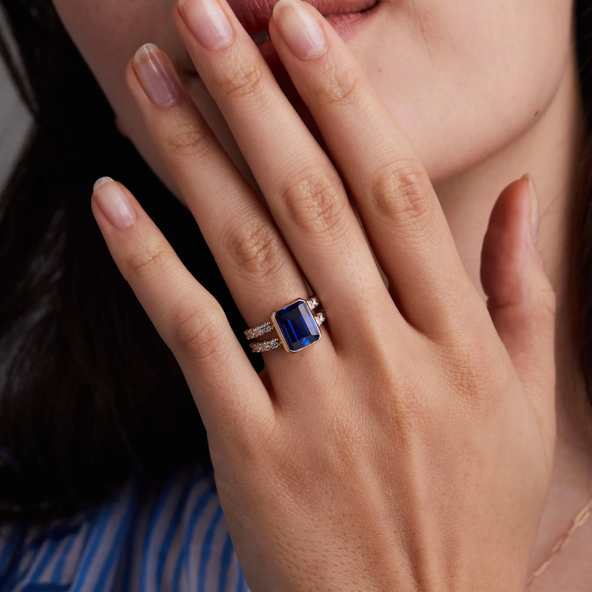 SAMPLE SALE Warren Vertical Sapphire Ring with Diamonds in 14k Gold (September) Size 6 sold by Haverhill product image thumbnail 2