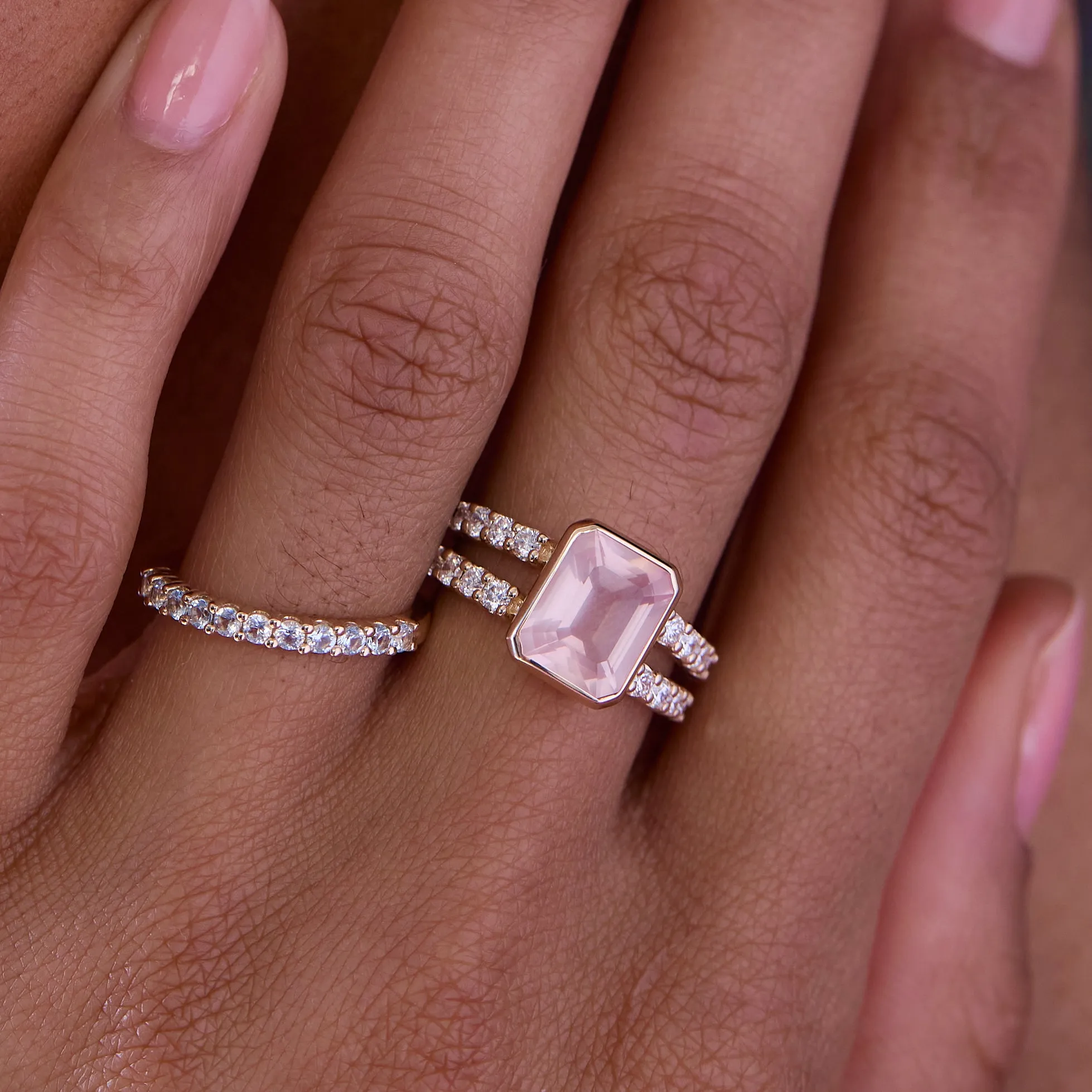 SAMPLE SALE Warren Vertical Rose Quartz Ring with Diamonds in 14k Gold (October) Size 7 sold by Haverhill product image thumbnail 3