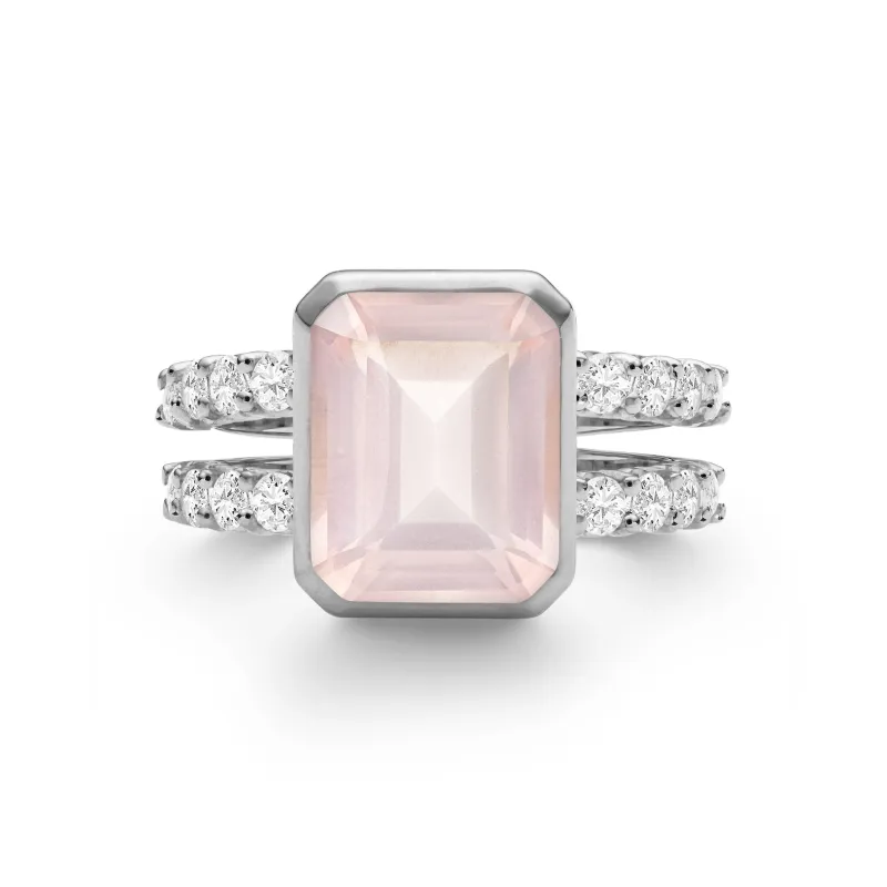 SAMPLE SALE Warren Vertical Rose Quartz Ring with Diamonds in 14k Gold (October) Size 7 sold by Haverhill