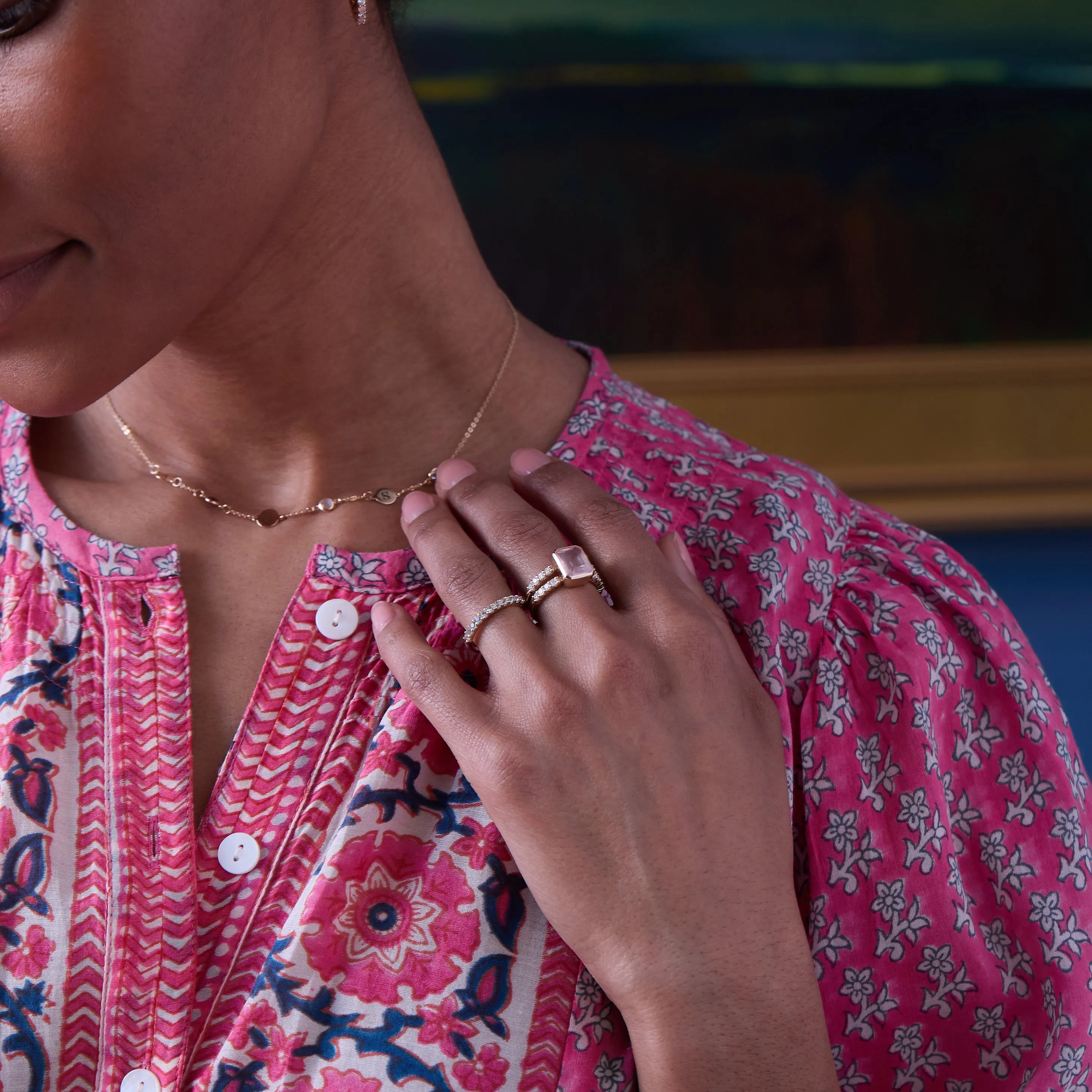 SAMPLE SALE Warren Vertical Rose Quartz Ring with Diamonds in 14k Gold (October) Size 7 sold by Haverhill product image thumbnail 2