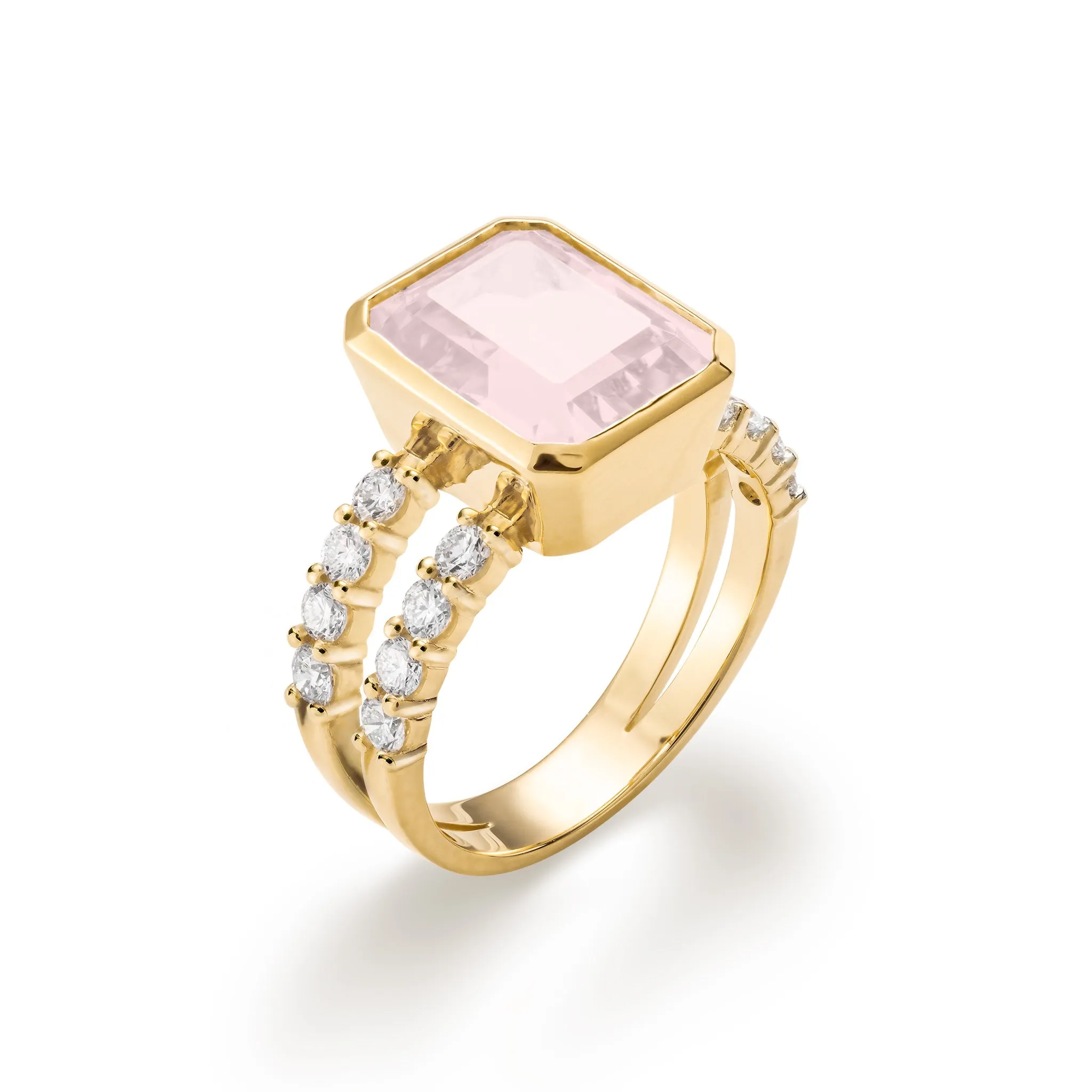 SAMPLE SALE Warren Vertical Rose Quartz Ring with Diamonds in 14k Gold (October) Size 7 sold by Haverhill product image thumbnail 4