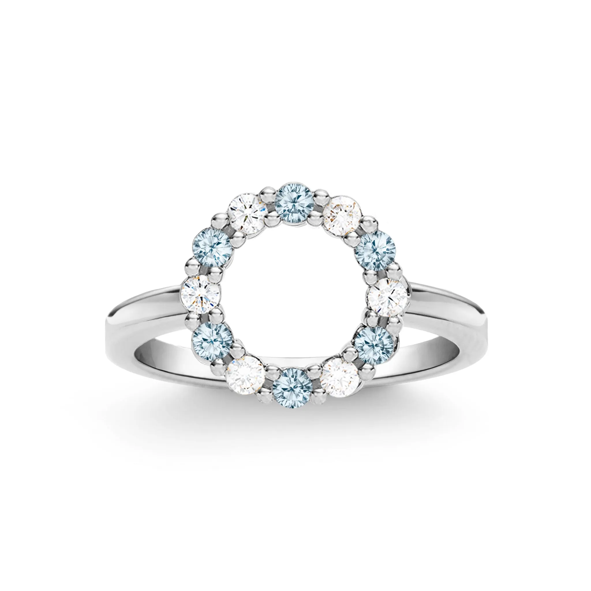SAMPLE SALE Rosecliff Small Circle Diamond & Nantucket Blue Topaz Ring in 14k Gold (December) sold by Haverhill