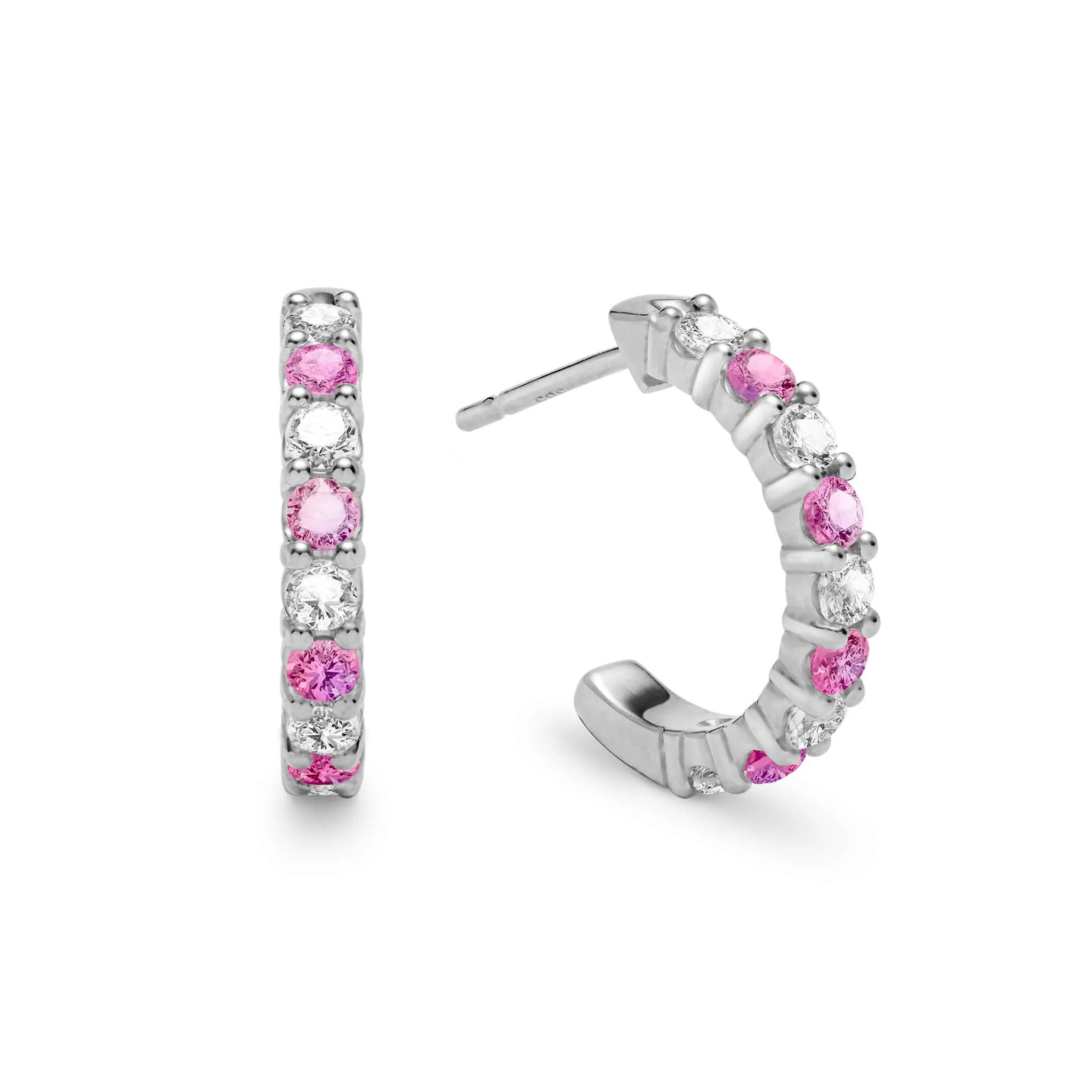 SAMPLE SALE Rosecliff Diamond & Pink Sapphire Huggie Hoop Earrings in 14k Gold (October) sold by Haverhill product image thumbnail 5