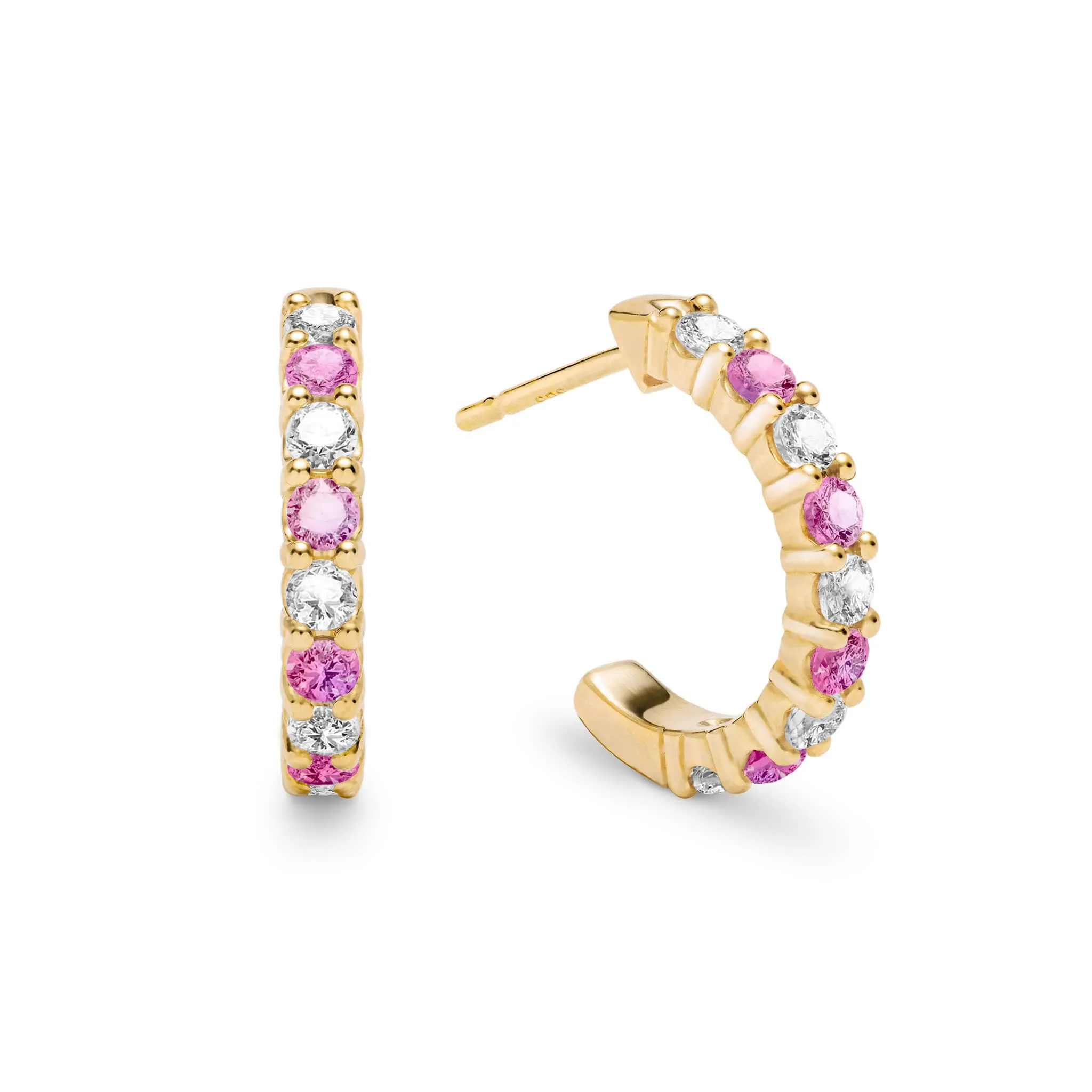 SAMPLE SALE Rosecliff Diamond & Pink Sapphire Huggie Hoop Earrings in 14k Gold (October) sold by Haverhill