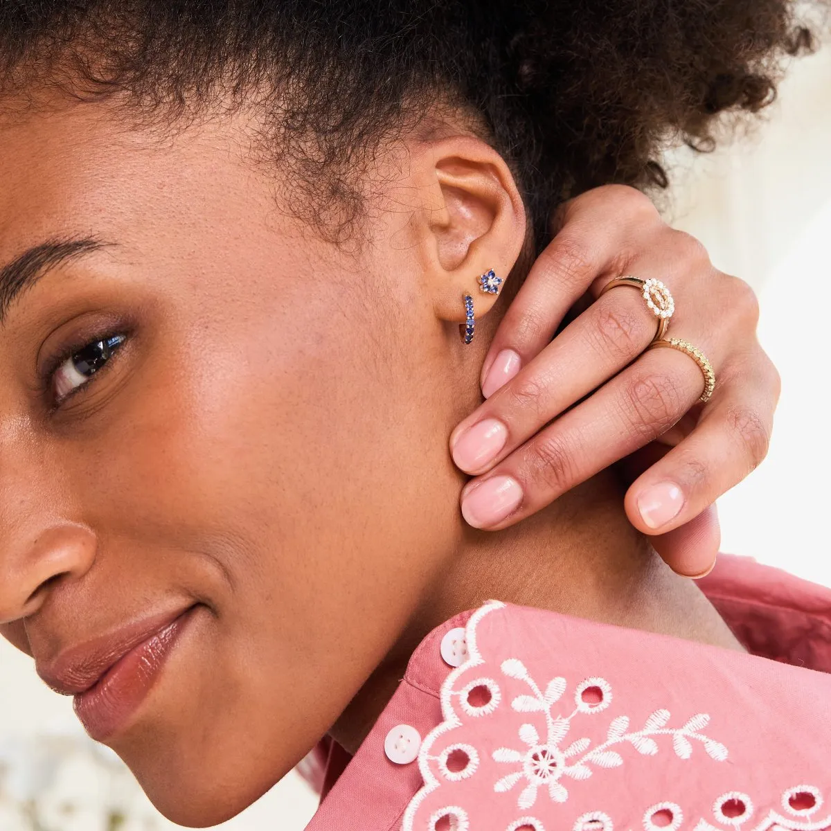 SAMPLE SALE Rosecliff Sapphire Huggie Hoop Earrings in 14k Gold (September) sold by Haverhill product image thumbnail 2