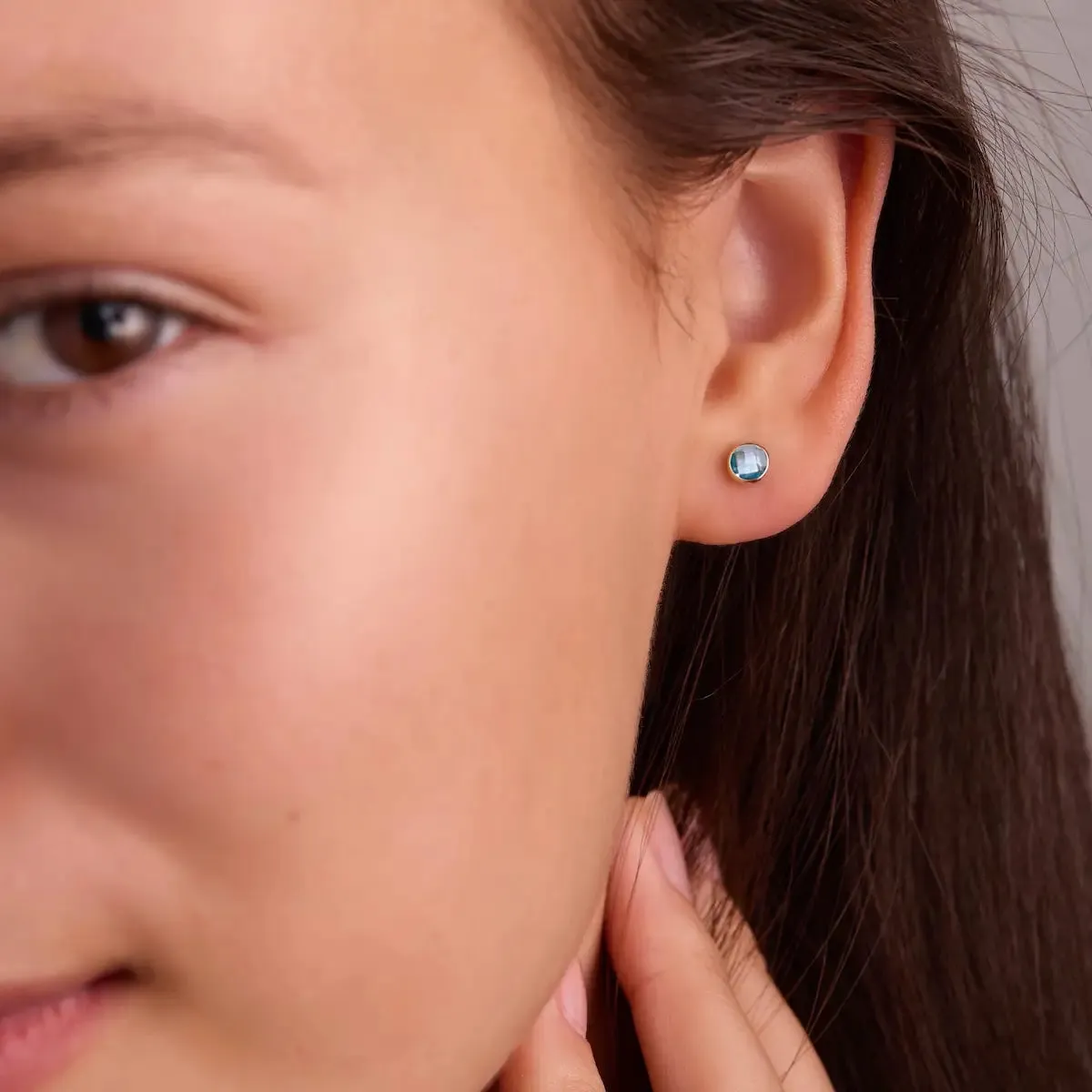 SAMPLE SALE Petite Nantucket Blue Topaz Stud Earrings in 14k Gold (December) sold by Haverhill product image thumbnail 3