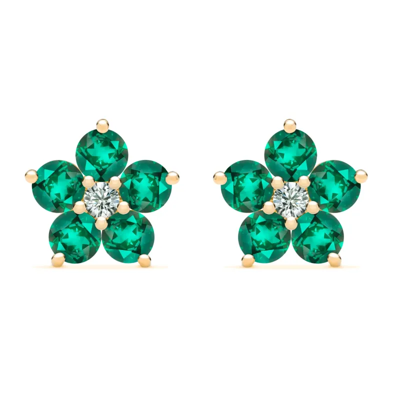 SAMPLE SALE Greenwich Flower Emerald & Diamond Earrings in 14k Gold (May) sold by Haverhill