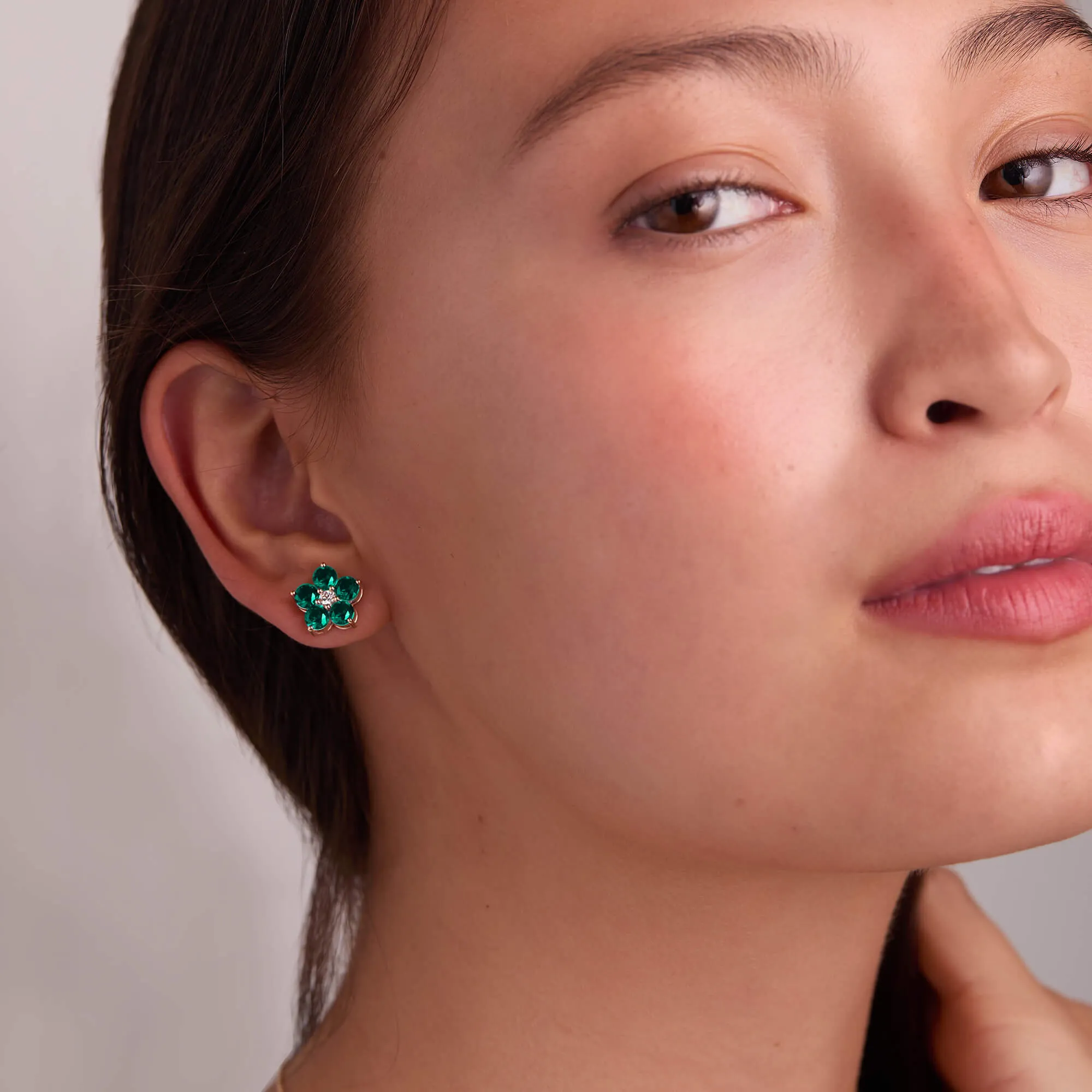 SAMPLE SALE Greenwich Flower Emerald & Diamond Earrings in 14k Gold (May) sold by Haverhill product image thumbnail 3