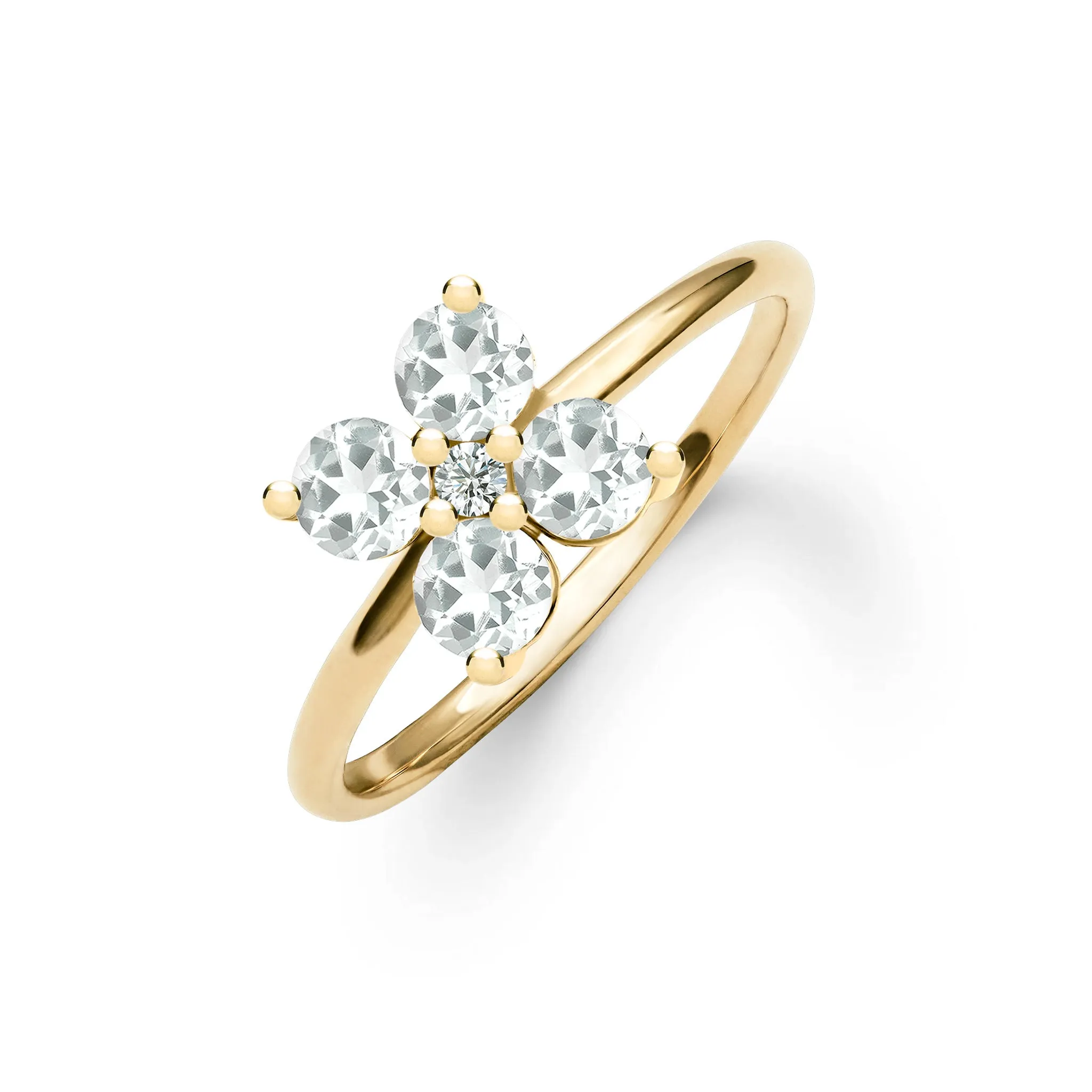 SAMPLE SALE Greenwich 4 White Topaz & Diamond Ring in 14k Gold (April) Size 7 sold by Haverhill