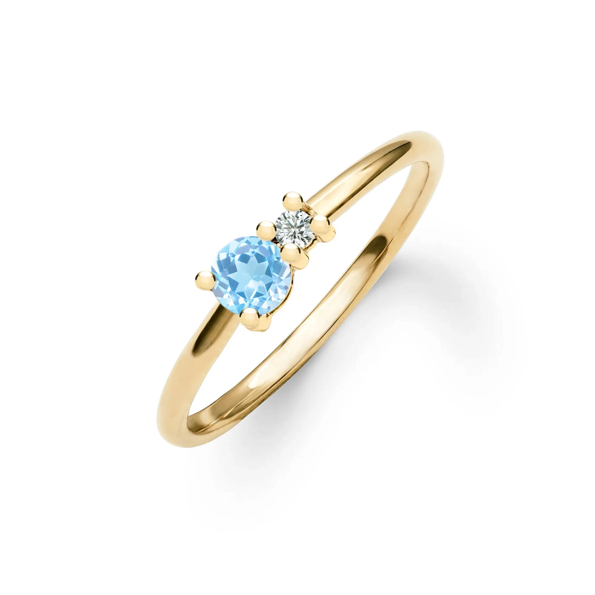 SAMPLE SALE Greenwich Solitaire Nantucket Blue Topaz & Diamond Ring in 14k Gold (December) Size 5.5 sold by Haverhill