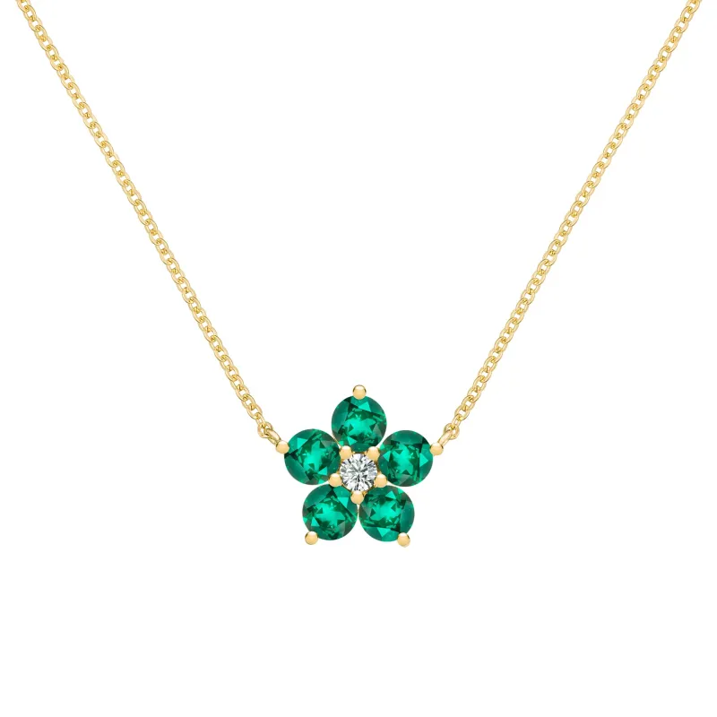 SAMPLE SALE Greenwich Flower Emerald & Diamond Necklace in 14k Gold (May) sold by Haverhill