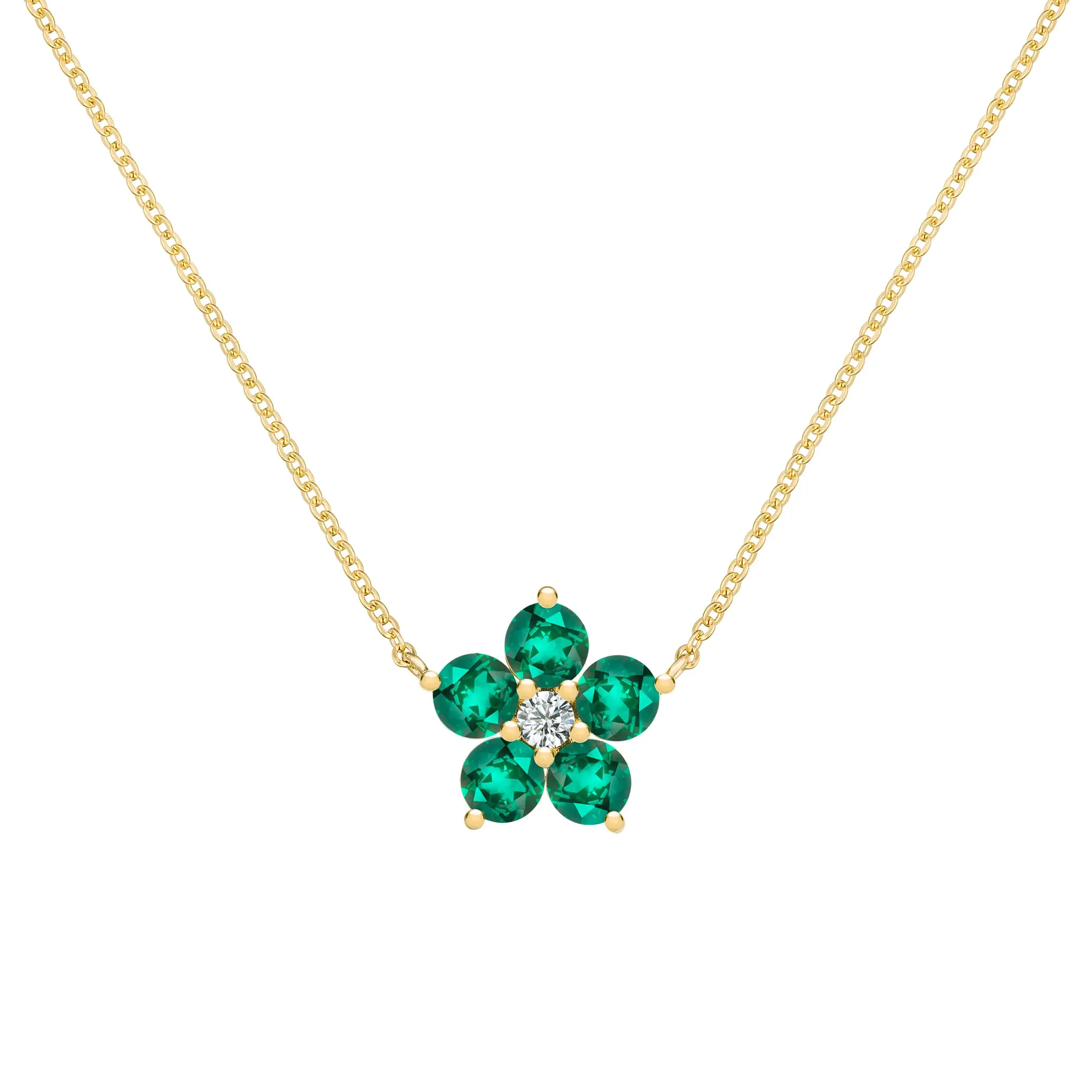 SAMPLE SALE Greenwich Flower Emerald & Diamond Necklace in 14k Gold (May) sold by Haverhill