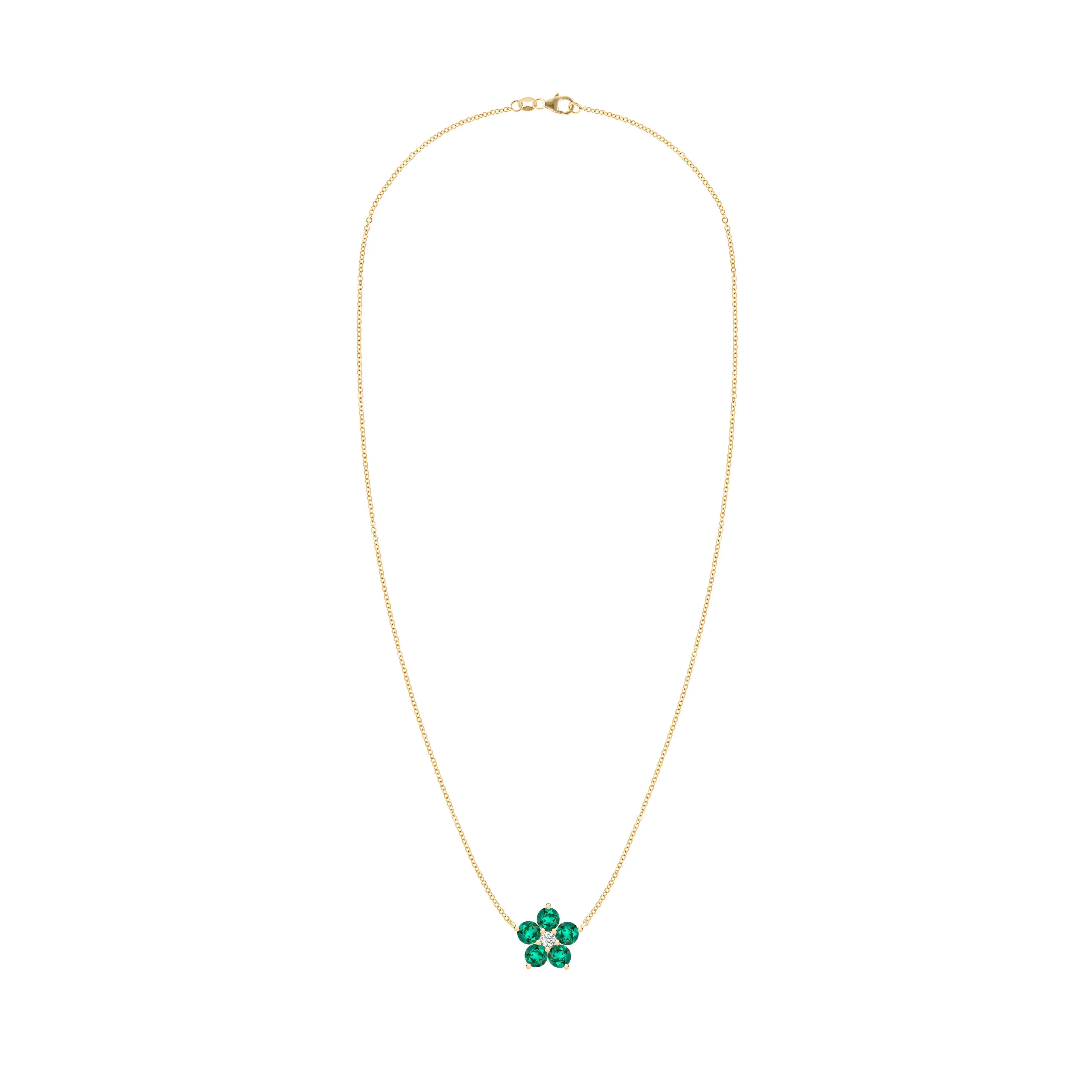 SAMPLE SALE Greenwich Flower Emerald & Diamond Necklace in 14k Gold (May) sold by Haverhill product image thumbnail 4