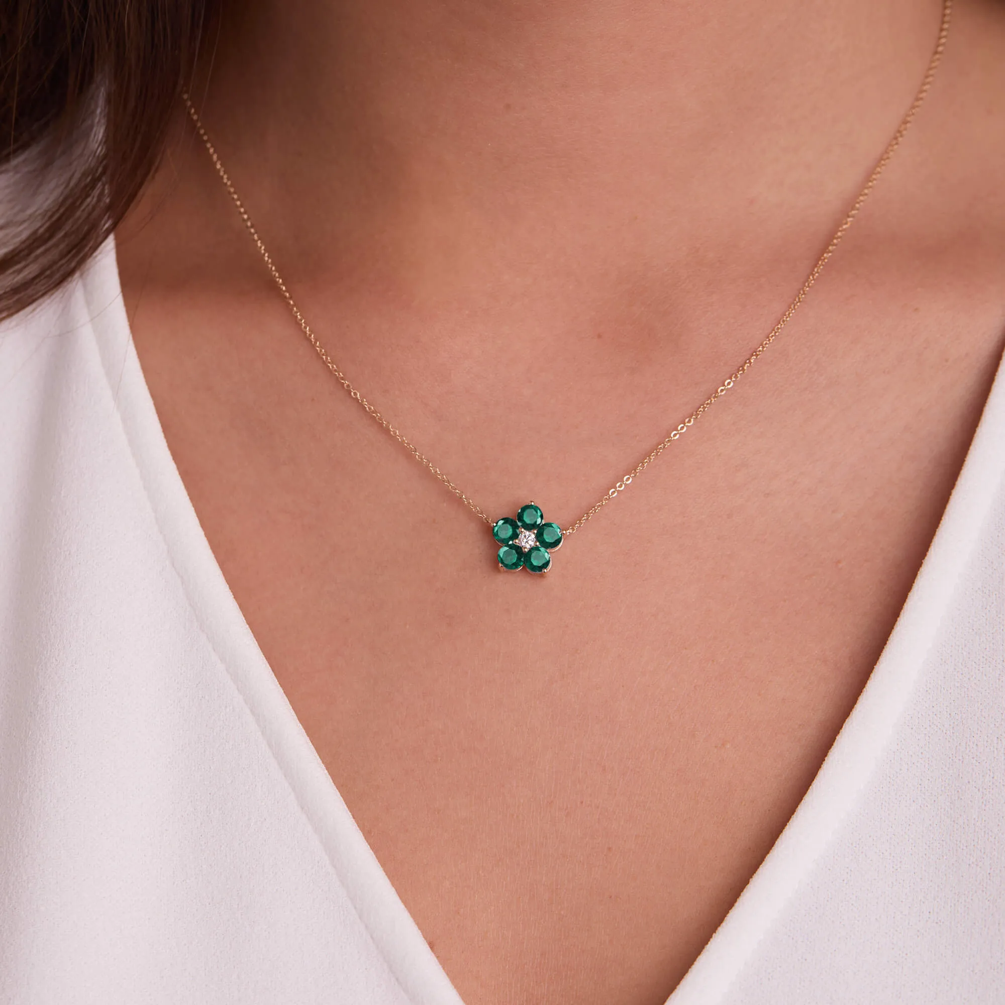 SAMPLE SALE Greenwich Flower Emerald & Diamond Necklace in 14k Gold (May) sold by Haverhill product image thumbnail 3