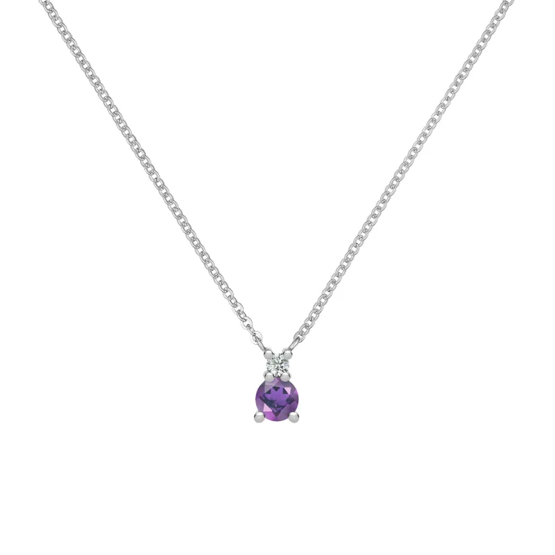 SAMPLE SALE Greenwich Solitaire Amethyst & Diamond Necklace in 14k Gold (February) sold by Haverhill