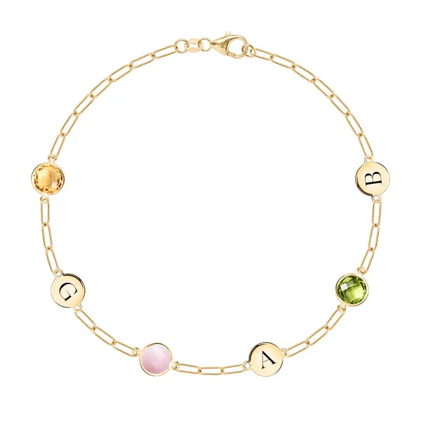 Personalized 3 Letter & 3 Grand Birthstone Adelaide Mini Bracelet in 14k Gold sold by Haverhill