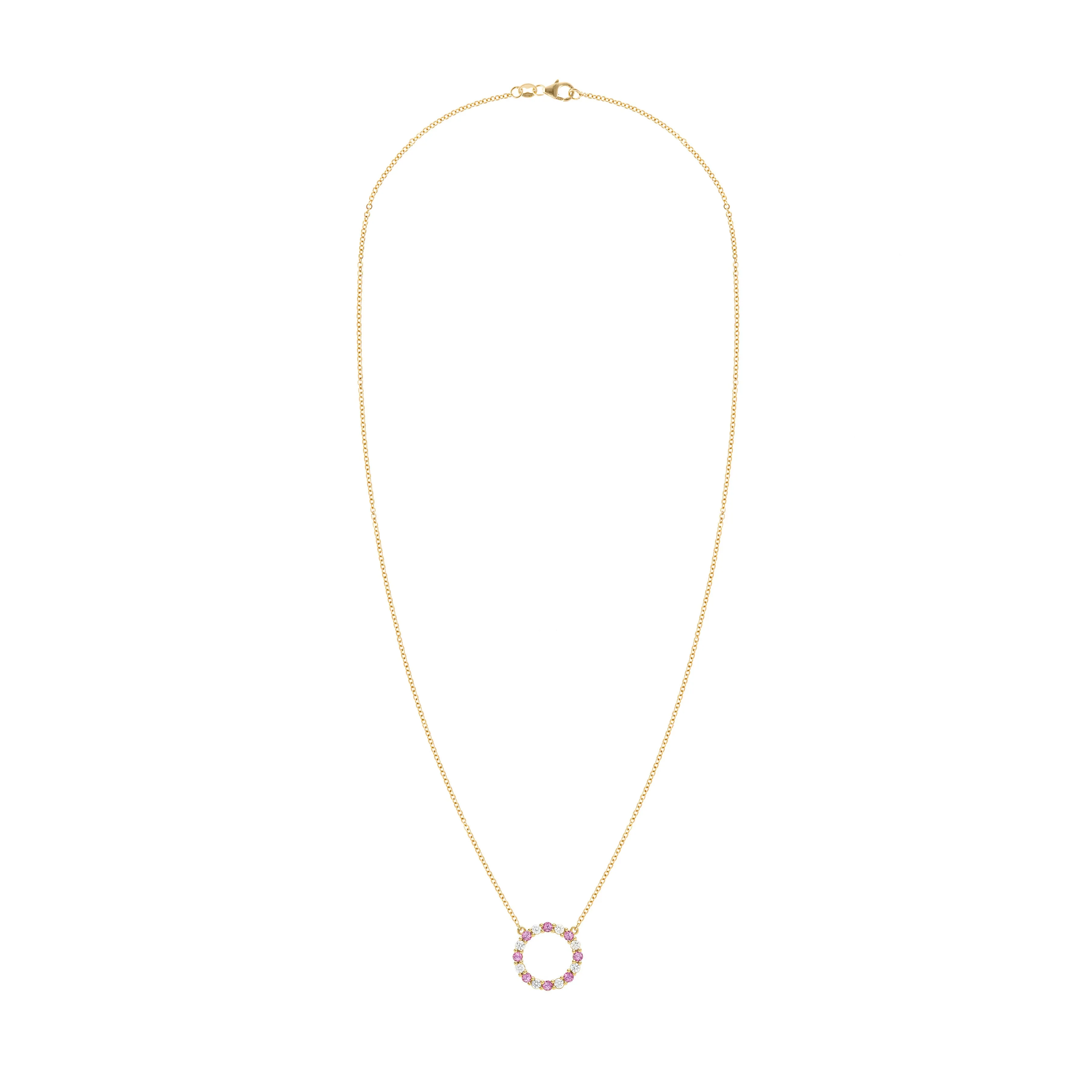 SAMPLE SALE Rosecliff Circle Diamond & Pink Sapphire Necklace in 14k Gold (October) sold by Haverhill product image thumbnail 5