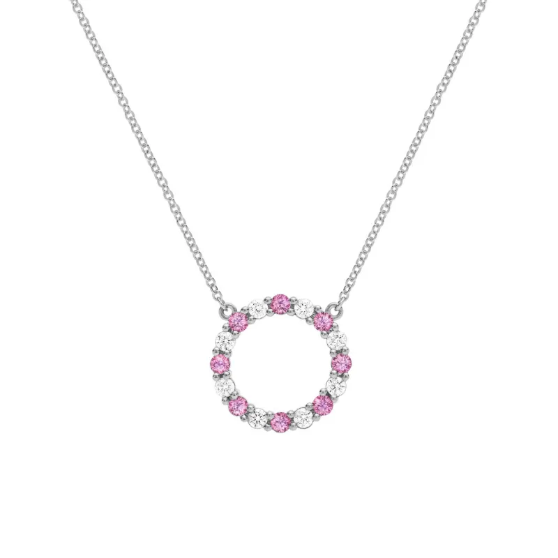 SAMPLE SALE Rosecliff Circle Diamond & Pink Sapphire Necklace in 14k Gold (October) sold by Haverhill