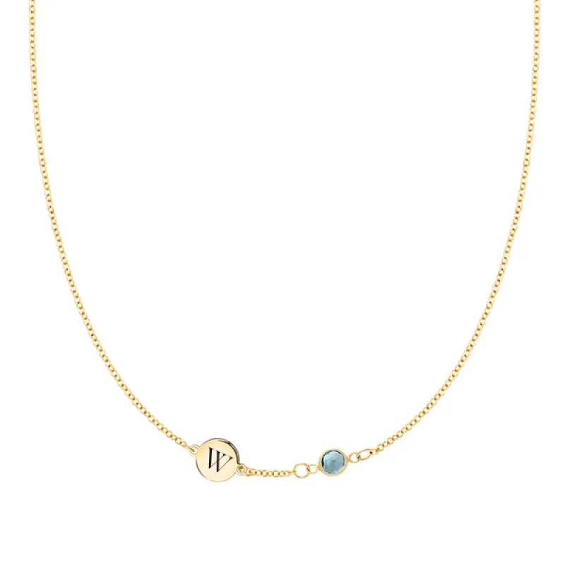 Personalized 1 Letter & 1 Classic Birthstone Necklace in 14k Gold (Single Spacing) sold by Haverhill