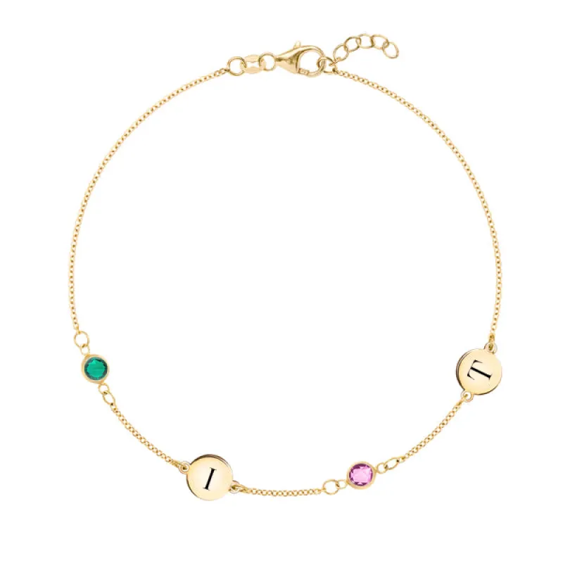 Personalized 2 Letter & 2 Classic Birthstone Bracelet in 14k Gold sold by Haverhill