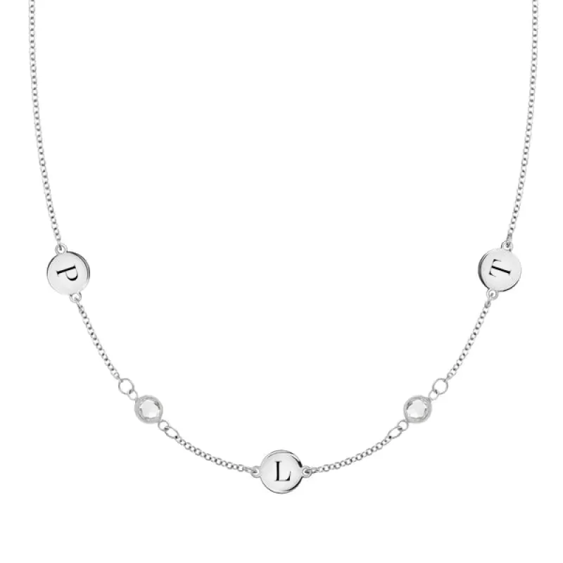 Personalized 3 Letter & 2 Classic Birthstone Necklace in 14k Gold (Double Spacing) sold by Haverhill