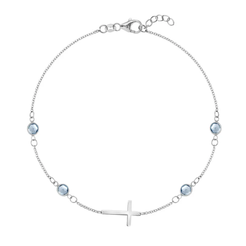 Personalized Classic Cross & 4 Birthstone Bracelet in 14k Gold sold by Haverhill