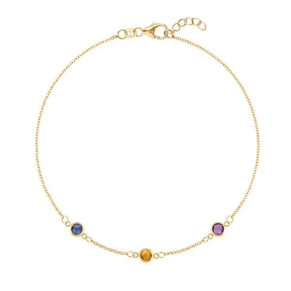 Personalized Classic 3 Birthstone Bracelet in 14k Gold sold by Haverhill