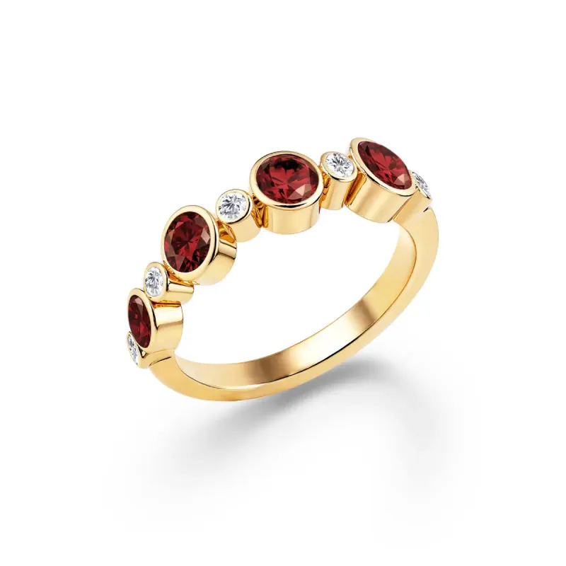 Barrington Garnet Band Ring with Diamonds in 14k Gold (January) sold by Haverhill