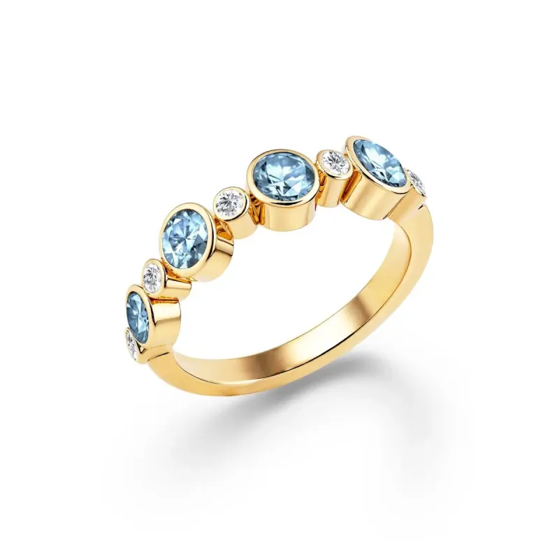 Barrington Nantucket Blue Topaz Band Ring with Diamonds in 14k Gold (December) made by Haverhill