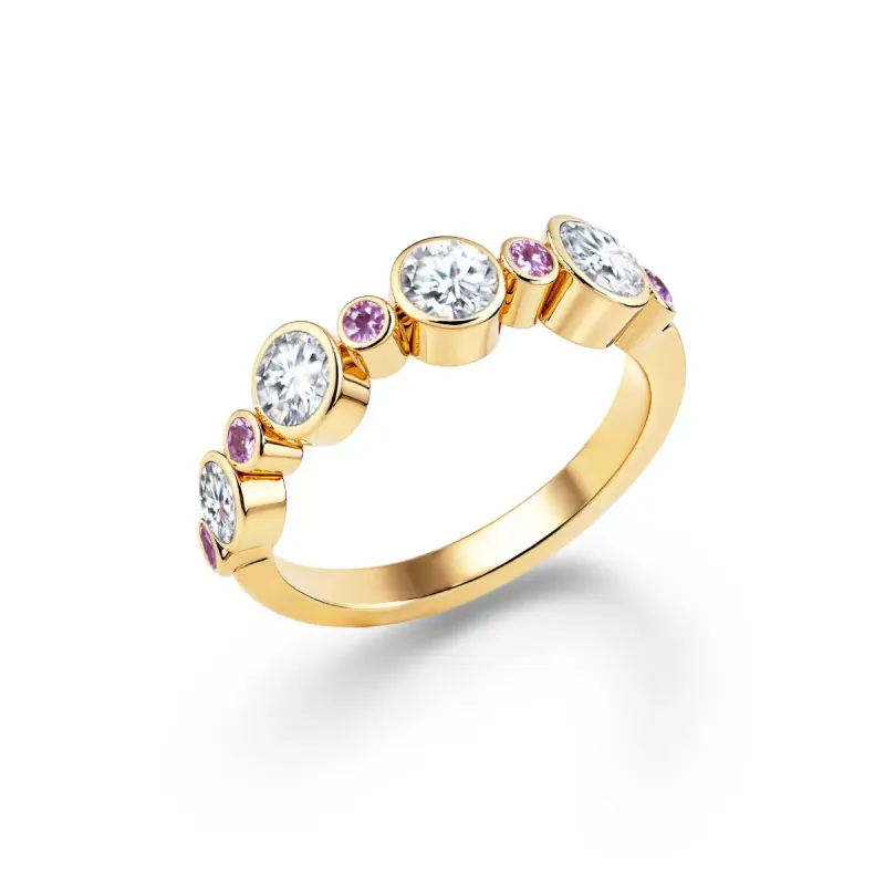 Barrington Diamond Band Ring with Pink Sapphires in 14k Gold (October) sold by Haverhill