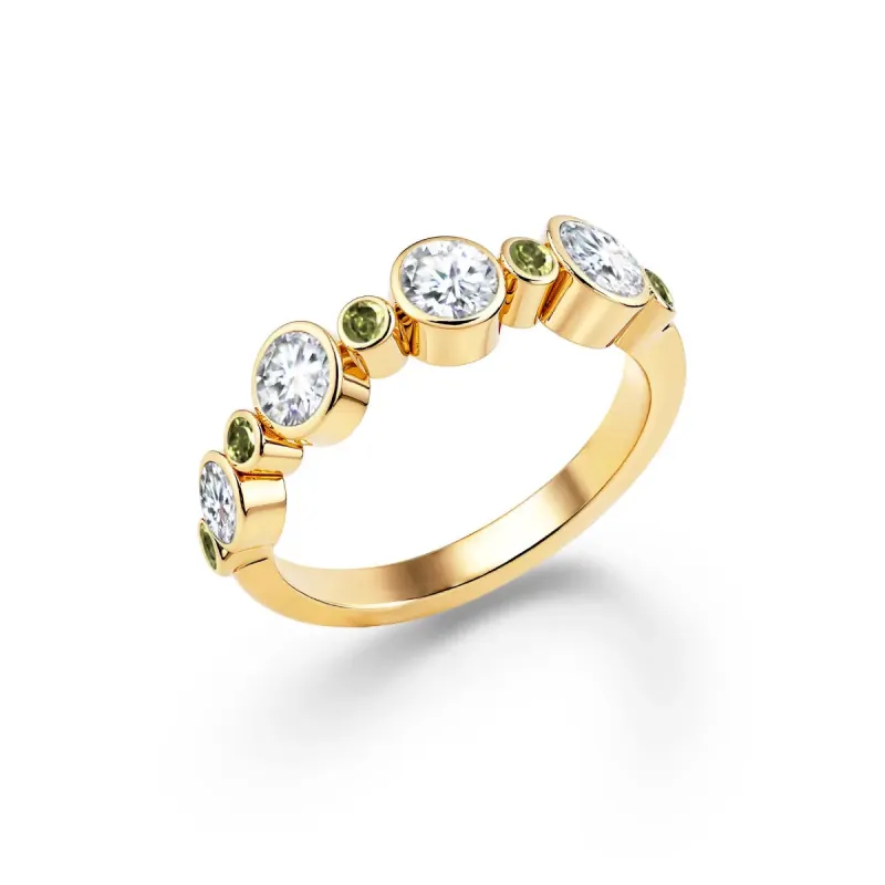 Barrington Diamond Band Ring with Peridots in 14k Gold (August) sold by Haverhill