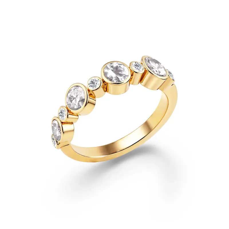 Barrington White Topaz Band Ring with Diamonds in 14k Gold (April) made by Haverhill