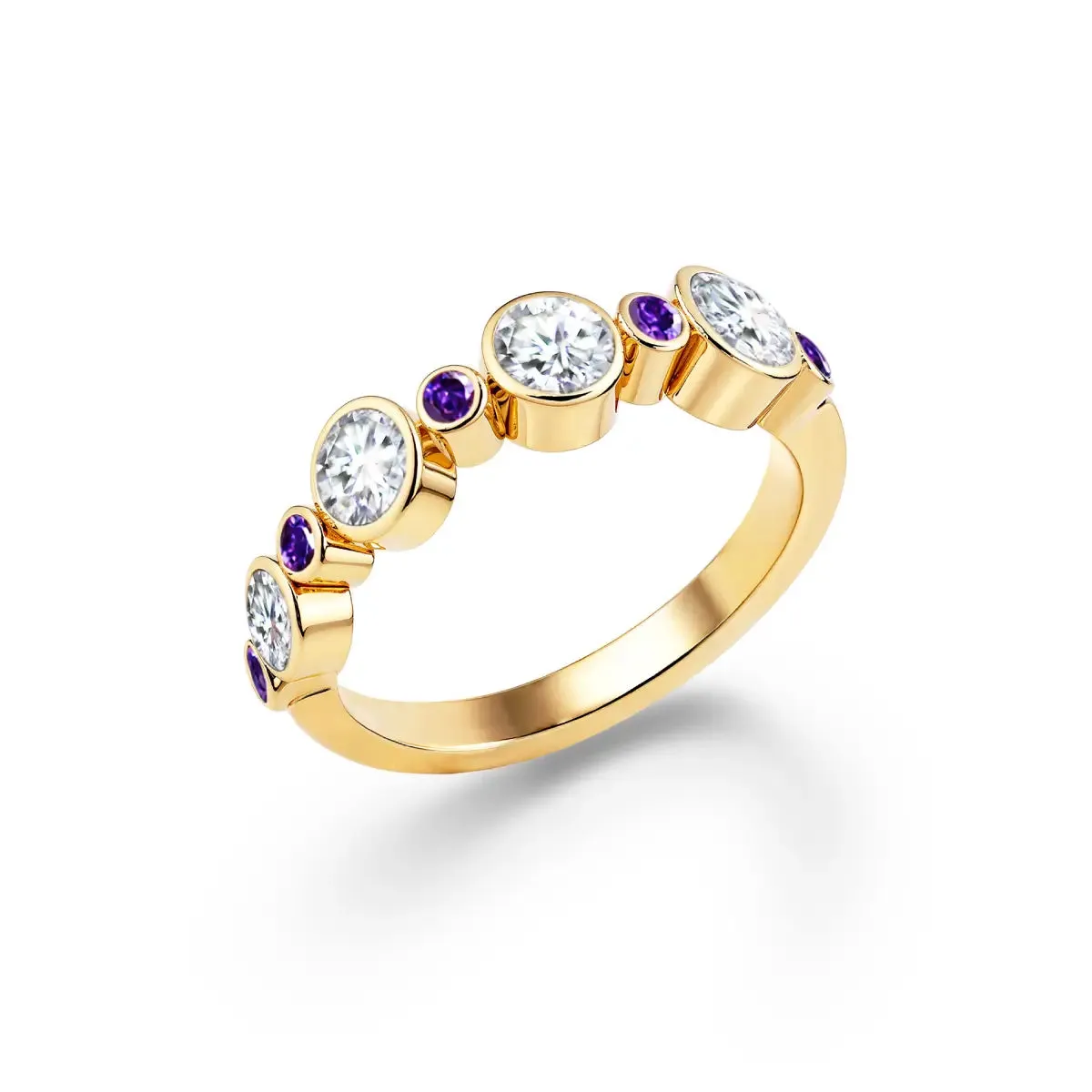 Barrington Diamond Band Ring with Amethysts in 14k Gold (February) sold by Haverhill
