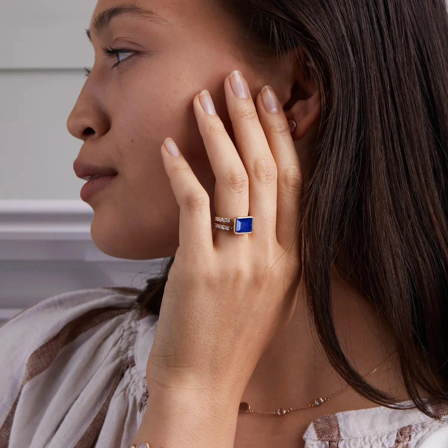 Warren Horizontal Lapis Ring with Diamonds in 14k Gold (September) sold by Haverhill product image thumbnail 3