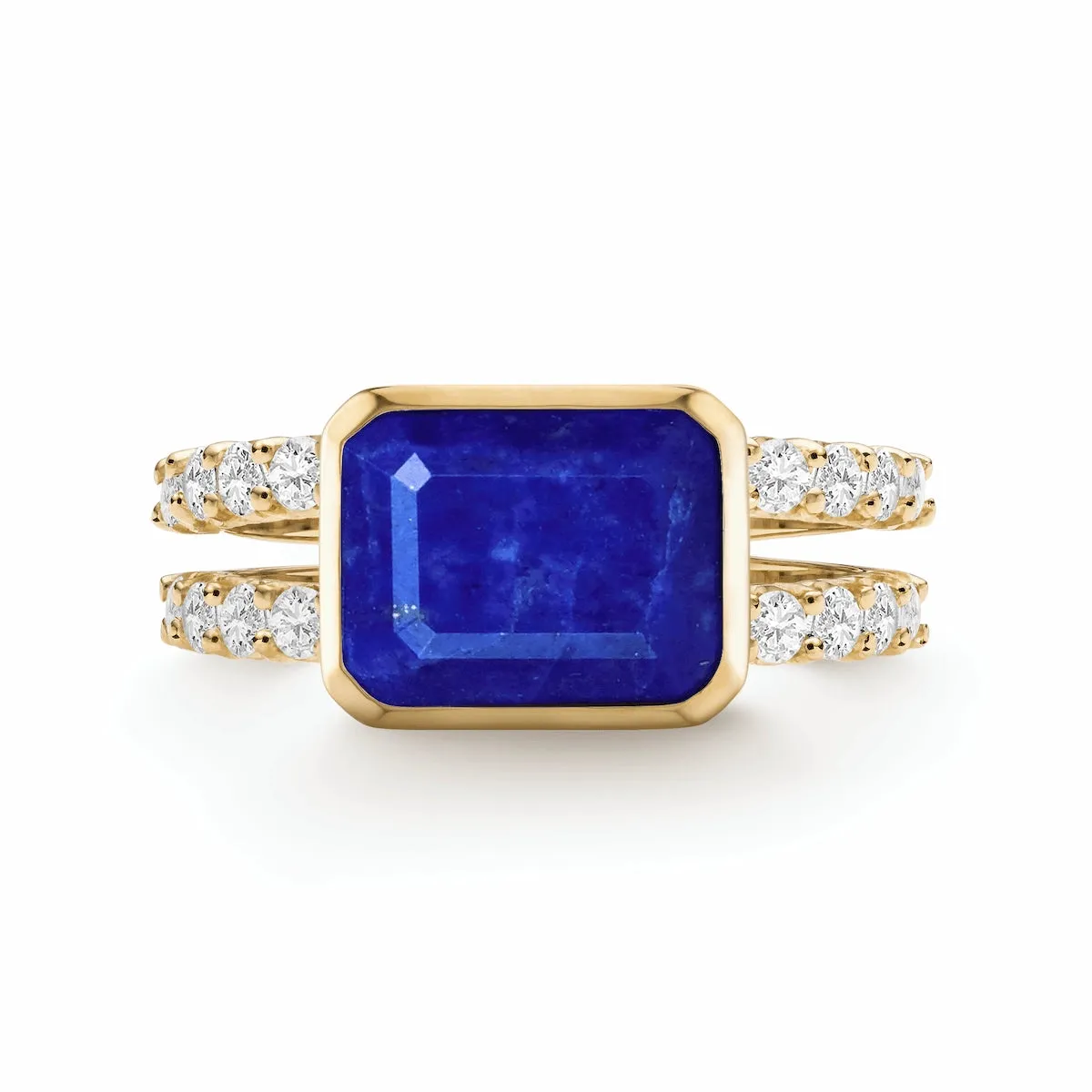 Warren Horizontal Lapis Ring with Diamonds in 14k Gold (September) sold by Haverhill