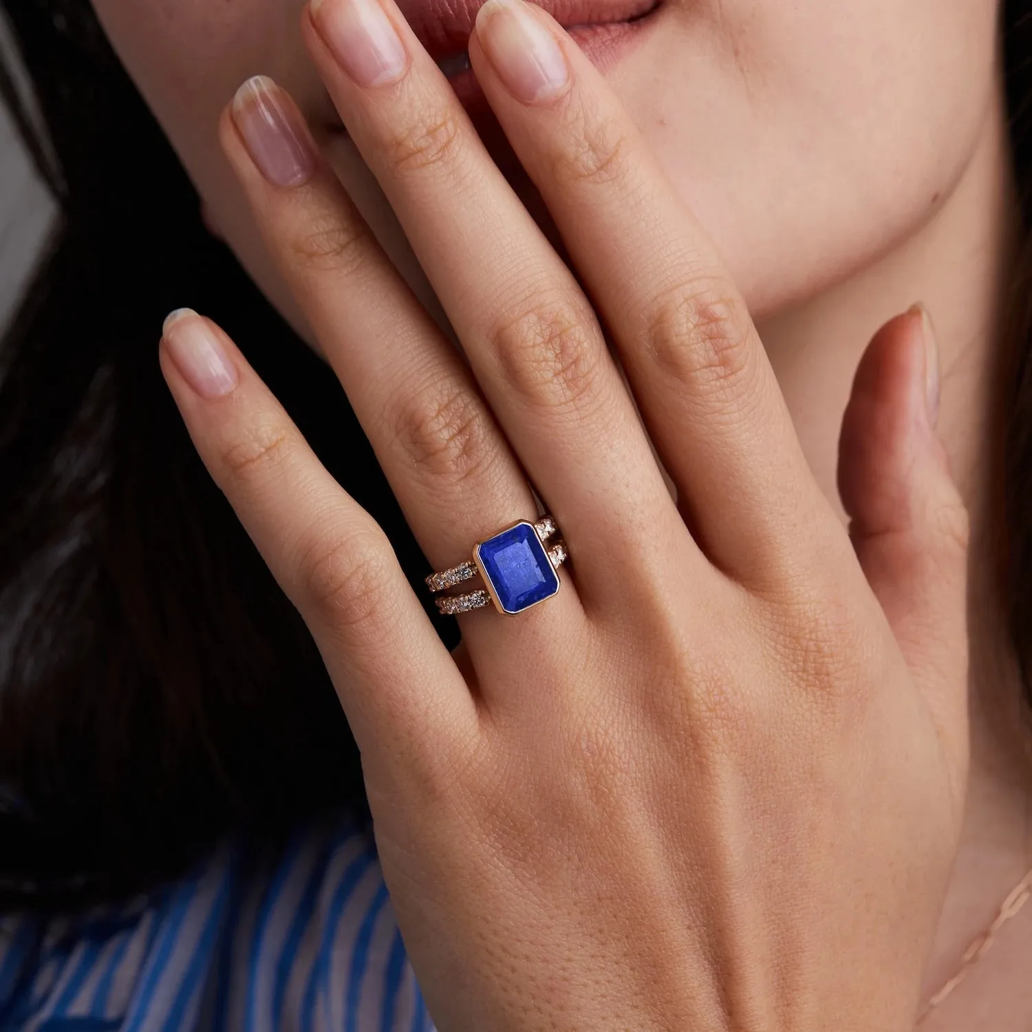 Warren Vertical Lapis Ring with Diamonds in 14k Gold (September) sold by Haverhill product image thumbnail 3