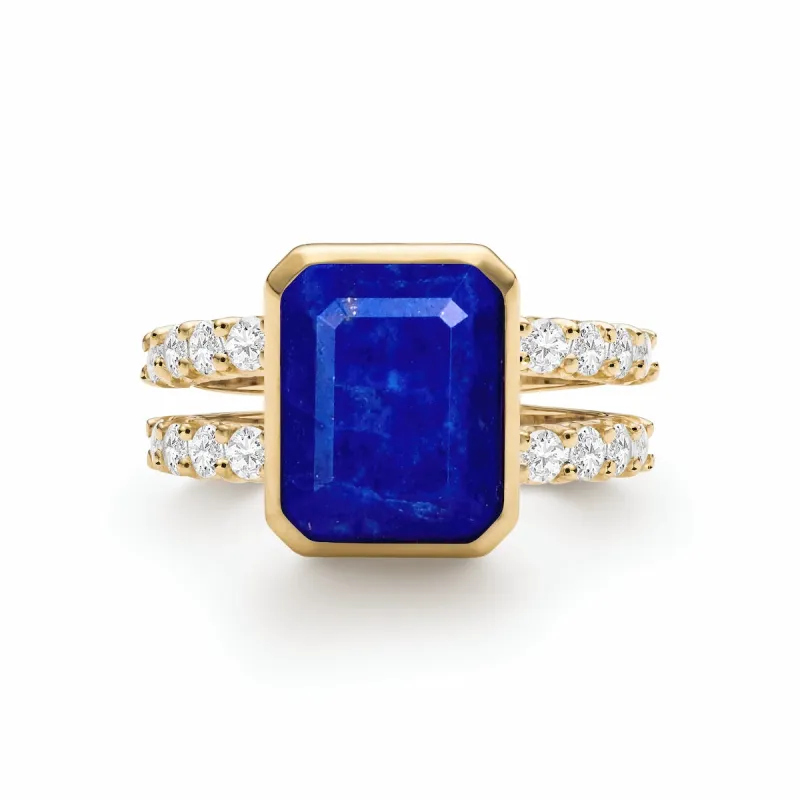 Warren Vertical Lapis Ring with Diamonds in 14k Gold (September) sold by Haverhill