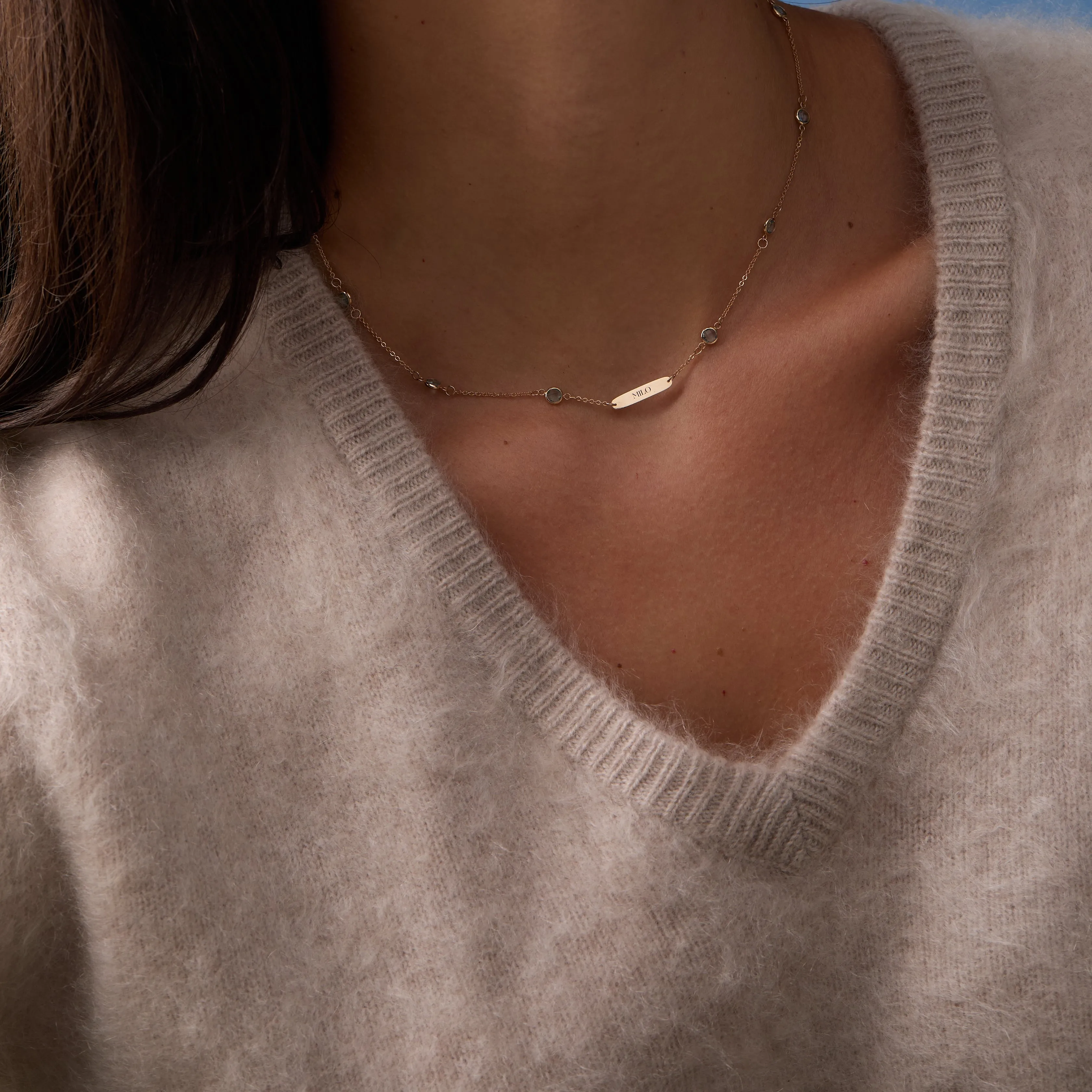 1 Nameplate & 10 Petite Nantucket Blue Topaz Necklace in 14k Gold (December) sold by Haverhill product image thumbnail 2