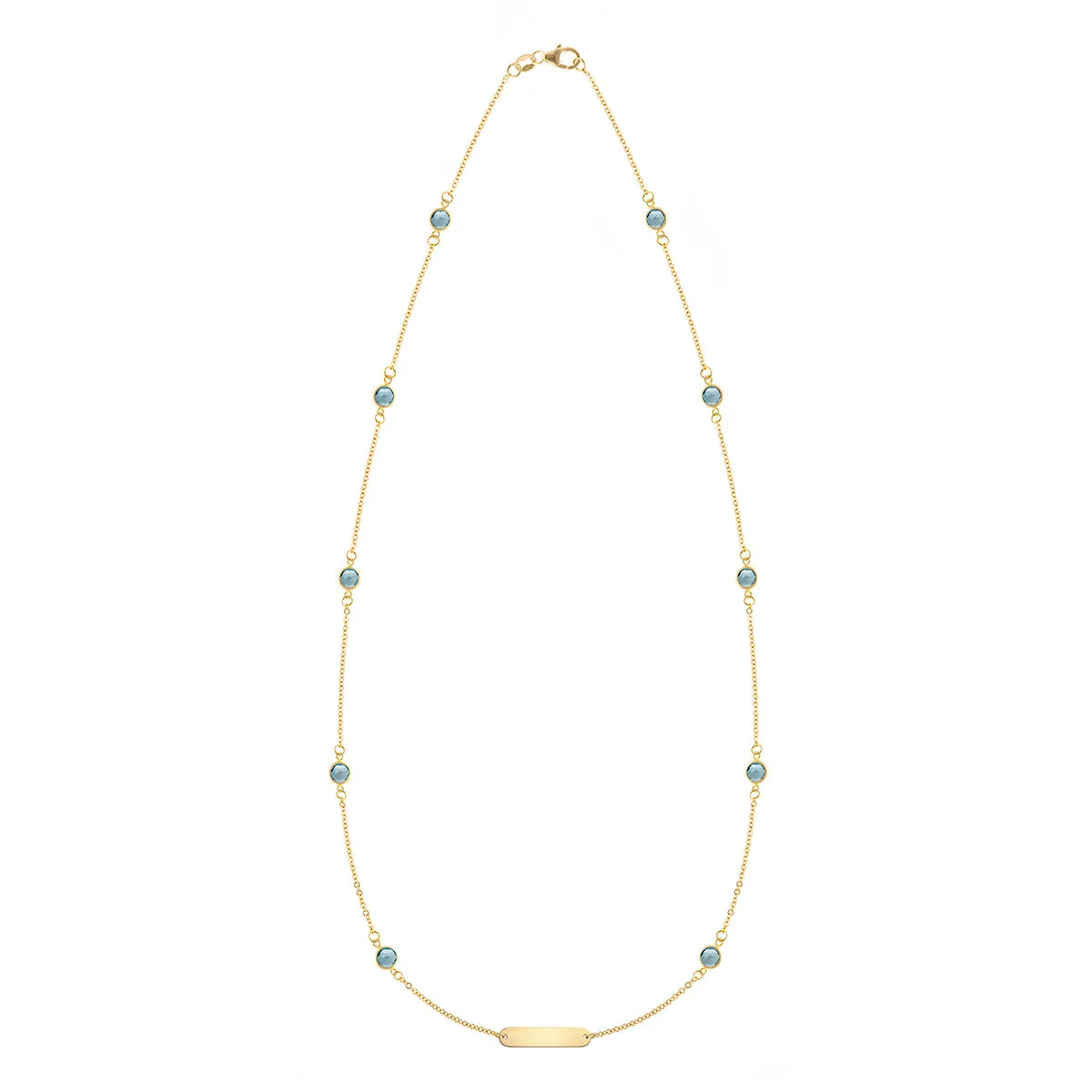 1 Nameplate & 10 Petite Nantucket Blue Topaz Necklace in 14k Gold (December) sold by Haverhill