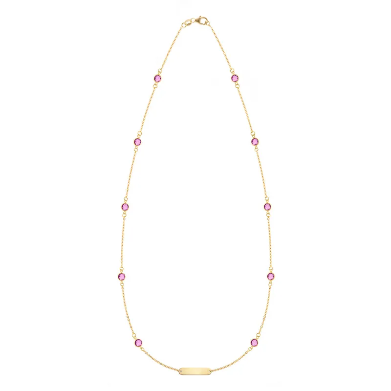 1 Nameplate & 10 Petite Pink Sapphire Necklace in 14k Gold (October) sold by Haverhill