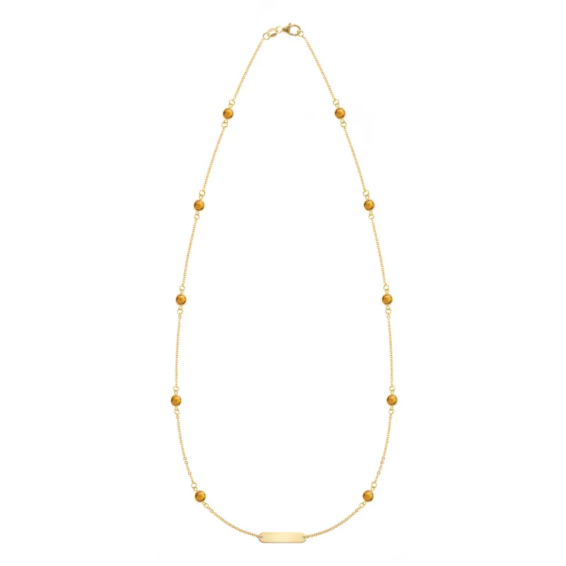 1 Nameplate & 10 Petite Citrine Necklace in 14k Gold (November) sold by Haverhill