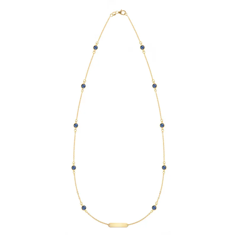 1 Nameplate & 10 Petite Sapphire Necklace in 14k Gold (September) sold by Haverhill