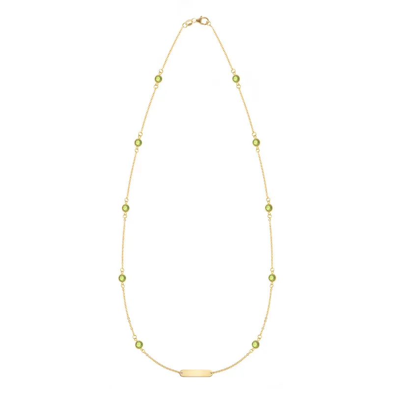 1 Nameplate & 10 Petite Peridot Necklace in 14k Gold (August) sold by Haverhill